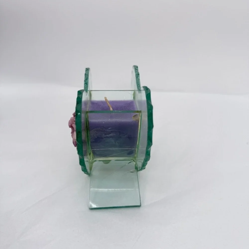 Giftco Heart Candle Beveled‎ Glass Holder Polystone Flowers Purple Decor Gift
